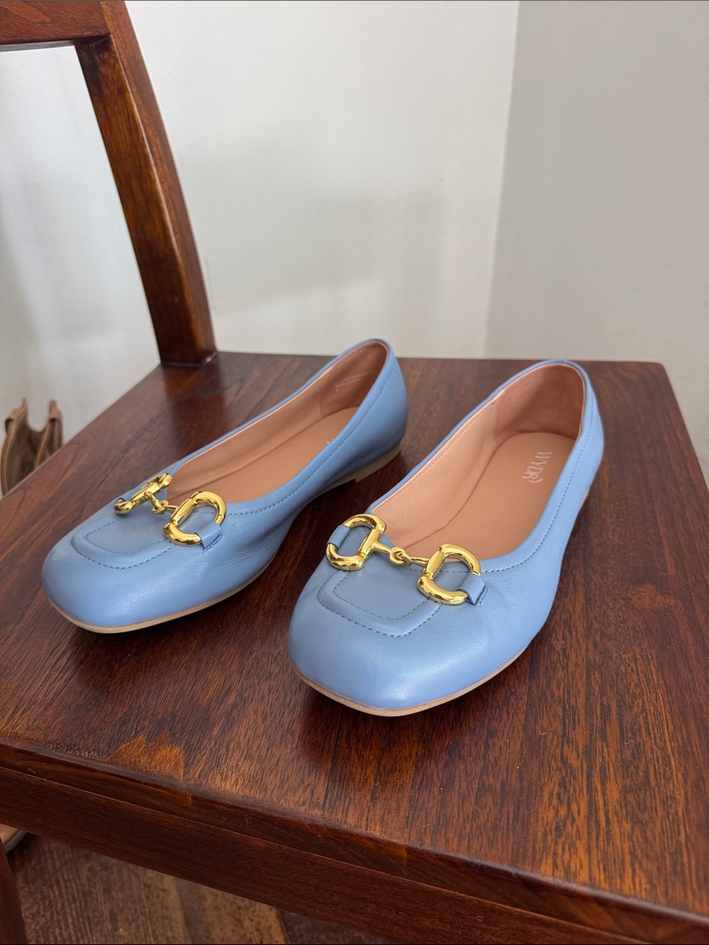 WYDR periwinkle blue gold buckle detail ballet flats size 9 wide NEW IN BOX
